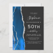 Invitation Fête d'anniversaire 50 ans Royal Blue Silver Agate (Devant)