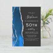 Invitation Fête d'anniversaire 50 ans Royal Blue Silver Agate (Debout devant)