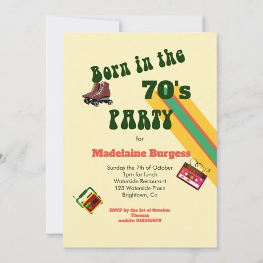 Invitation Fête d'anniversaire 50 ans Rubans Rétro Patins à r (Dos)