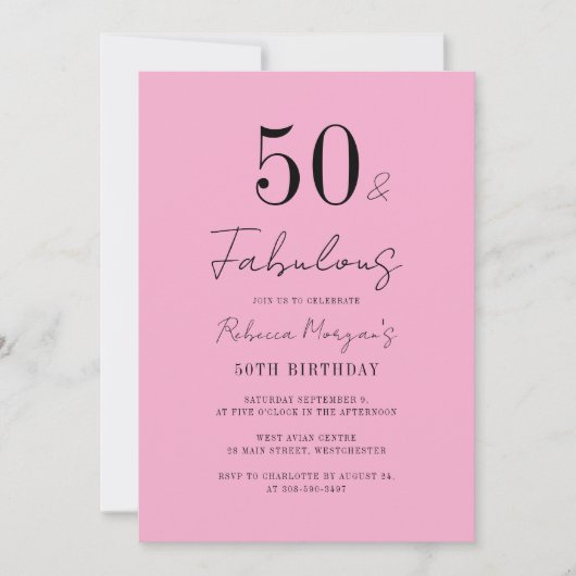 Invitation Fête d'anniversaire 50 ans Script Cinquante ans et (Devant)