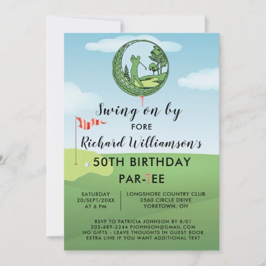 Invitation Fête d'anniversaire 50 ans thème golf hommes  (Devant)