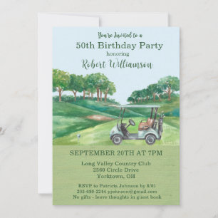 Invitation Fête d'anniversaire 50 ans thème golf hommes 