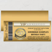 Invitation fête d'anniversaire 50 ans Ticket Or (Devant / Derrière)