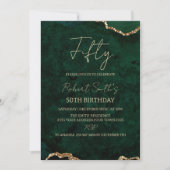 Invitation Fête d'anniversaire 50 ans Vert Agate et Or (Devant)