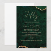 Invitation Fête d'anniversaire 50 ans Vert Agate et Or (Devant / Derrière)