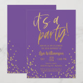 Invitation Fête d'anniversaire 50 ans Violet et Or (Devant / Derrière)