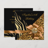 Invitation Fête d'anniversaire 50 ans Zèbre Léopard Or Noir (Devant / Derrière)