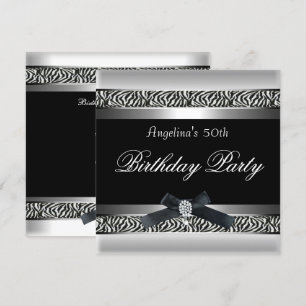 Invitation Fête d'anniversaire 50 ans Zèbre Noir Blanc Diaman