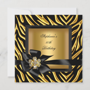 Invitation Fête d'anniversaire 50 ans Zèbre Or Noir Nœud