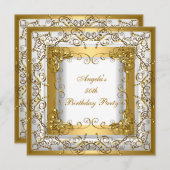 Invitation Fête d'anniversaire 50e Floral d'or blanc (Devant / Derrière)