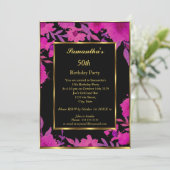 Invitation Fête d'anniversaire 50e Gold rose Flower Floral (Debout devant)