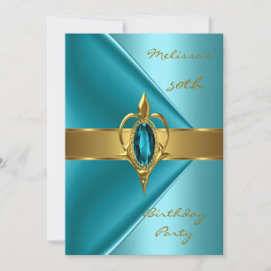 Invitation Fête d'anniversaire 50ème Velvet sarcelle Perle or