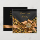 Invitation Fête d'anniversaire 50ème Zèbre Léopard Or Noir (Devant / Derrière)