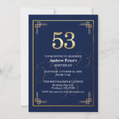 Invitation Fête d'anniversaire 53 ans Bleu Elégant Or (Devant)