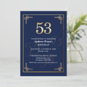 Invitation Fête d'anniversaire 53 ans Bleu Elégant Or (Debout devant)