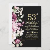 Invitation Fête d'anniversaire 53 Élégante Florale Or (Devant)