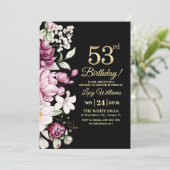 Invitation Fête d'anniversaire 53 Élégante Florale Or (Debout devant)