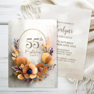 Invitation Fête d'anniversaire 55 ans aux fleurs d'orange
