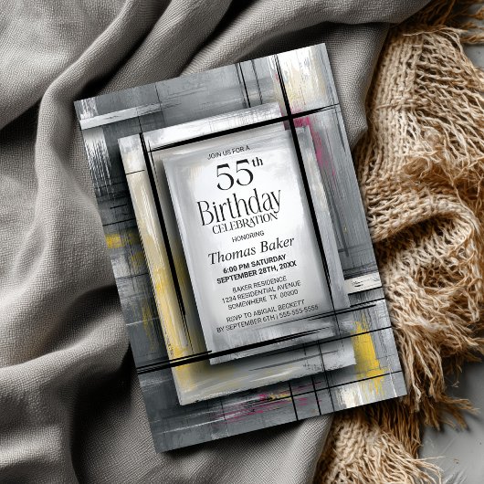 Invitation Fête d'anniversaire 55 ans Gris Moderne