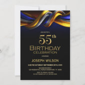 Invitation Fête d'anniversaire 55 ans moderne bleu et or (Devant)