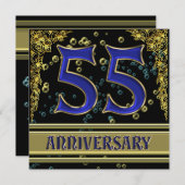 Invitation Fête d'anniversaire 55 ans noir et or (Devant / Derrière)