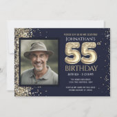 Invitation Fête d'anniversaire 55 ans Or Bleu (Devant)