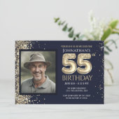 Invitation Fête d'anniversaire 55 ans Or Bleu (Debout devant)