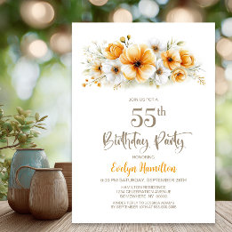 Invitation Fête d'anniversaire 55 ans Orange Floral