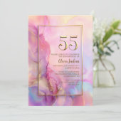 Invitation Fête d'anniversaire 55 ans rose et or (Debout devant)