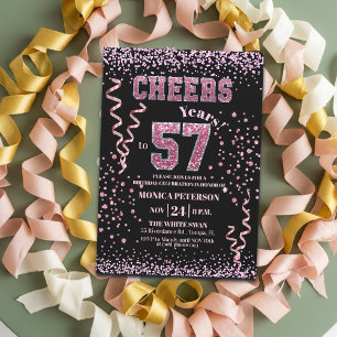 Invitation Fête d'anniversaire 57 ans Strass Rose Pailletés