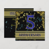 Invitation Fête d'anniversaire 5 ans Black and Gold (Devant / Derrière)
