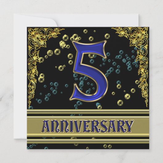 Invitation Fête d'anniversaire 5 ans Black and Gold (Devant)