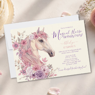Invitation Fête d'anniversaire 5 ans Licorne Rose Violet Fant