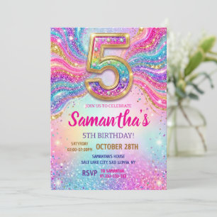 Invitation Fête d'anniversaire 5 ans Paillettes Étincelles Ar
