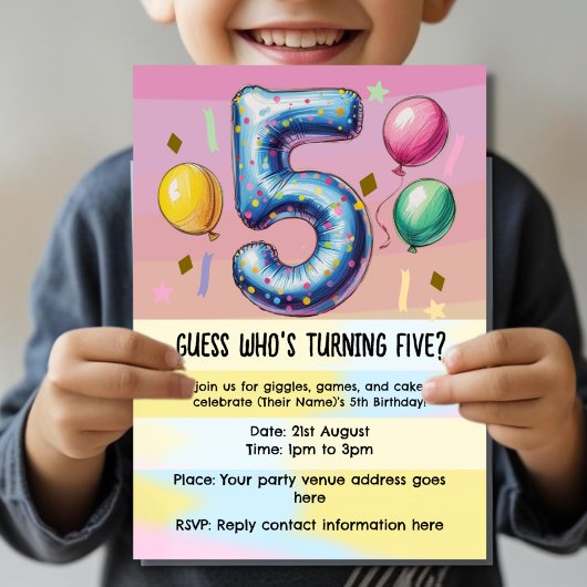 Invitation fête d'anniversaire 5 ans sans thème