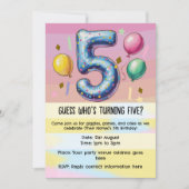 Invitation fête d'anniversaire 5 ans sans thème (Devant)
