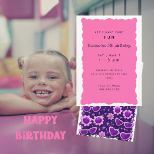 Invitation Fête d'anniversaire 5 ans Violet et Rose Capricieu