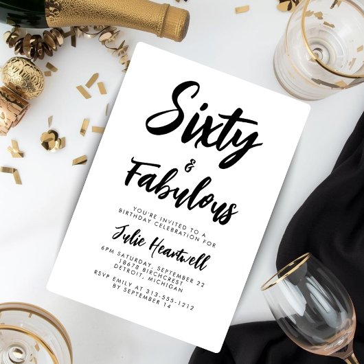 Invitation Fête d'anniversaire 60 ans avec un script minimal