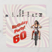 Invitation Fête d'anniversaire 60 ans avec une fille sur une  (Devant / Derrière)