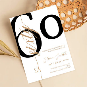 Invitation Fête d'anniversaire 60 ans Blanche & Or Moderne