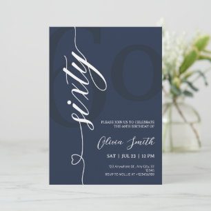 Invitation Fête d'anniversaire 60 ans Bleu Nuit et Blanc Mode