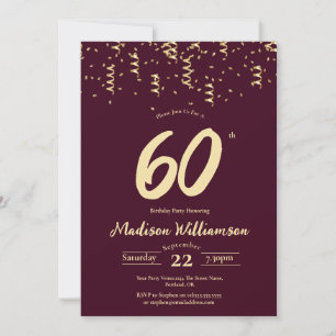 Invitation Fête d'anniversaire 60 ans Bourgogne & Or