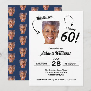 Invitation Fête d'anniversaire 60 ans femme photo visage pers