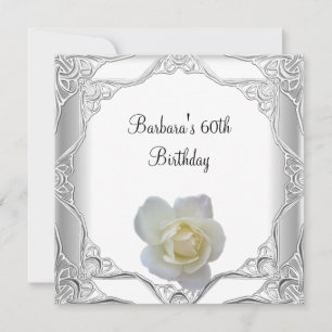 Invitation Fête d'anniversaire 60 ans Fleurs blanches dentell