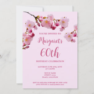 Invitation Fête d'anniversaire 60 ans Fleurs de cerisier rose