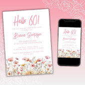 Invitation Fête d'anniversaire 60 ans fleurs roses