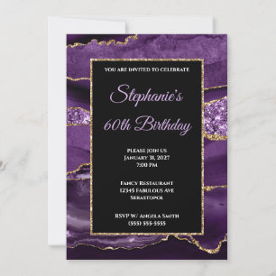 Invitation Fête d'anniversaire 60 ans Glitter Glam Agate Or V