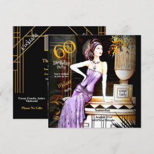 Invitation Fête d'anniversaire 60 ans Great Gatsby Art Déco 