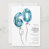Invitation Fête d'anniversaire 60 ans Minimal Blue 60 Ballon (Devant)