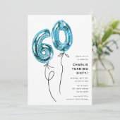 Invitation Fête d'anniversaire 60 ans Minimal Blue 60 Ballon (Debout devant)